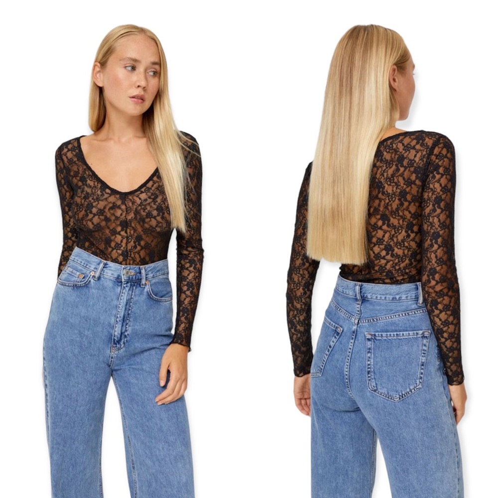 NWT Stradivarius Black Lace Bodysuit